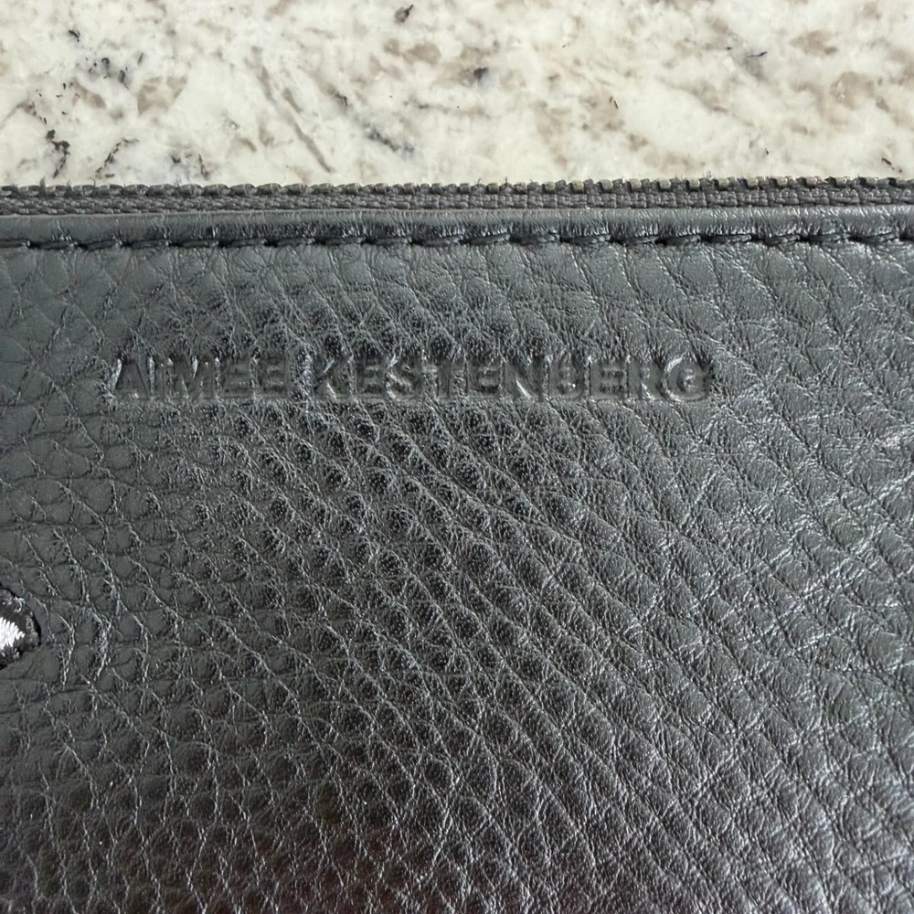 Aimee Kestenberg Black Pebbled Leather Wristlet Clutch with Eyes Eye Love